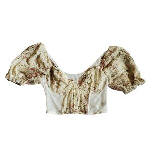 Floral Puff Sleeve Bustier Crop Top - Small